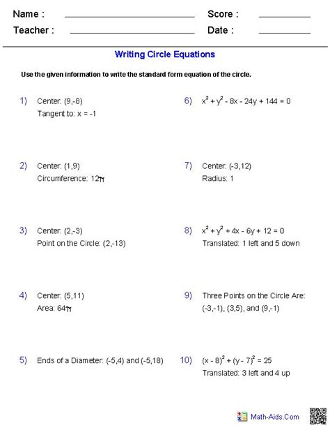 writing algebraic equations worksheet