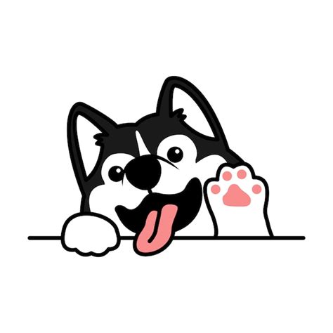 Cute siberian husky dog waving paw cartoon | Premium Vector