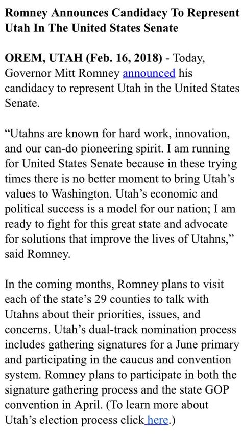 Mitt Romney Is Running For Senator In Utah & He'll Literally Visit ...