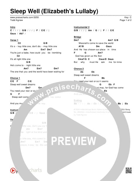 Sleep Well (Elizabeth's Lullaby) Chords (Todd Agnew) - PraiseCharts