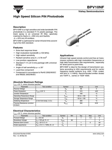 datasheet photodiode | Infrared | Diode