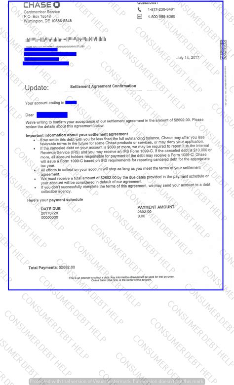 Settlement Letters from J. P. Morgan Chase – Consumer DEBT HELP ASSOCIATION