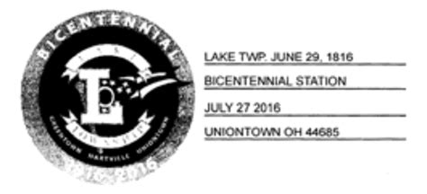 Lake Township Ohio Bicentennial Station — 2016-07-27 – collectpostmarks.com