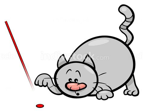 Cartoon Illustration of Cat Playing with Laser Pointer - indivstock