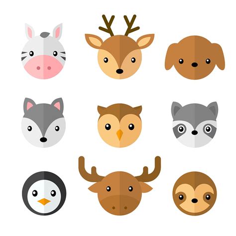 Animal Simple Cartoon Faces Set 536212 Vector Art at Vecteezy