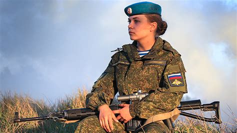 A Female Russian soldier apart of the VDV Federation Airborne poses ...