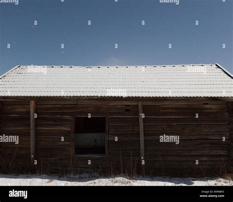 Old barn at winter night Stock Photo - Alamy