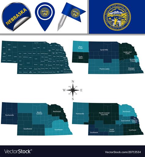 Map of nebraska with regions Royalty Free Vector Image