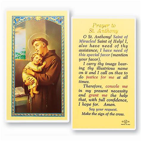 LAMINATED HOLY CARD - PRAYER TO ST. ANTHONY | EWTN Religious Catalogue