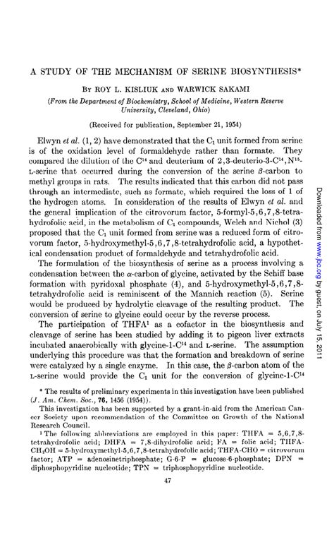 (PDF) A study of the mechanism of serine biosynthesis