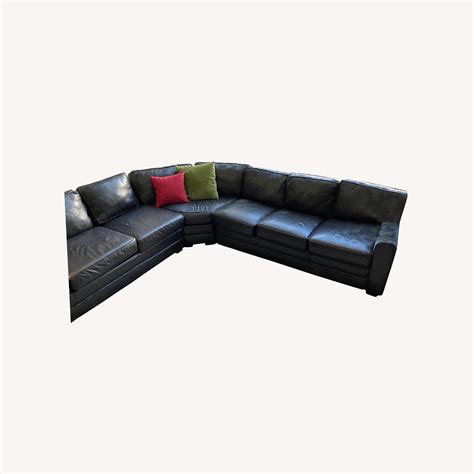 Black Leather 5 Piece Sectional Sofa - AptDeco