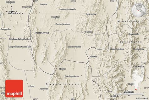 Shaded Relief Map of Mier Y Noriega