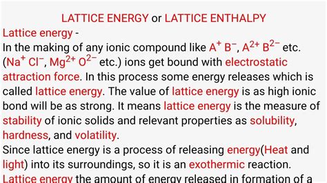 Lattice energy / Lattice enthalpy - YouTube