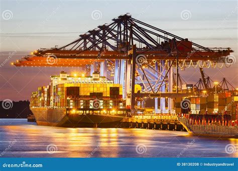 Container Terminal at Night Stock Photo - Image of crane, container ...