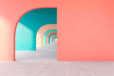 Premium Photo | Colored architectural corridor with empty wall concrete floor horizon line