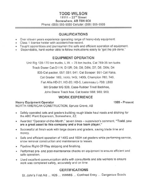 Equipment Operator Resume Sample - All Trades Resume Writing Service