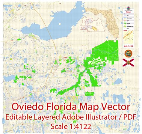 Oviedo Map Vector Exact City Plan Florida detailed Street Map editable Adobe Illustrator in layers