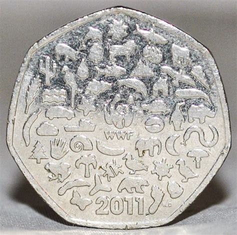 Very Rare WWF (World Wildlife Fund) Fifty Pence (50p) Coin, UK 3rd Rarest 50p Coin, Circulated ...