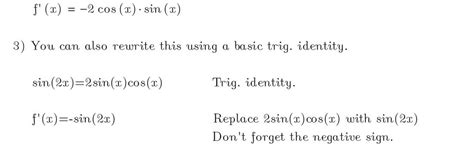 detailed solution to finding the derivative of cosine squared