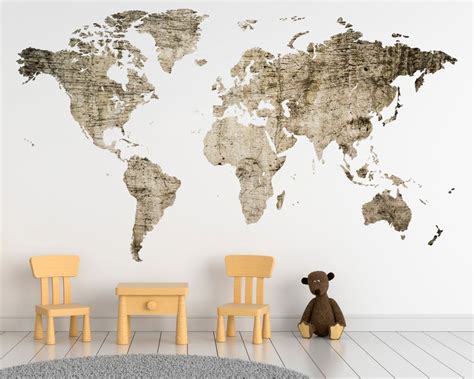 World Map Wall Sticker Large Map Decal Abstract Wall Decor - Etsy