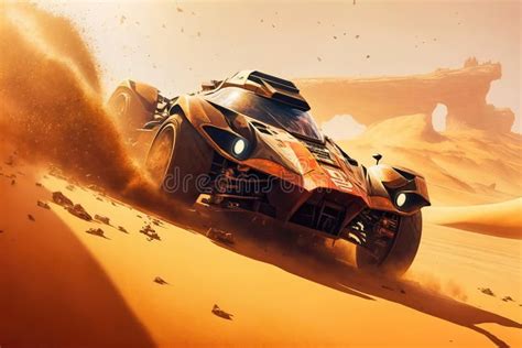 Rally Car in the Desert, Illustration Generated by AI Stock ...