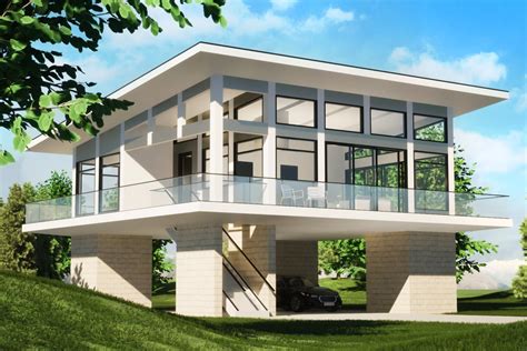 1149 Square Foot Elevated Mid-Century Modern House Plan with 2 Bedrooms ...