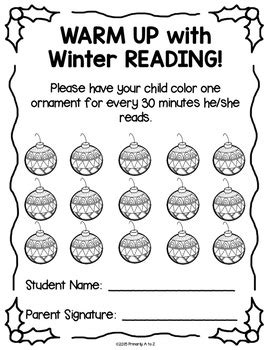 Winter Break Reading Log by Primarily A to Z | Teachers Pay Teachers