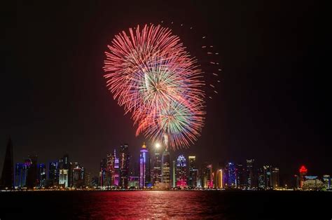 Premium Photo | Fireworks in the doha corniche doha qatar