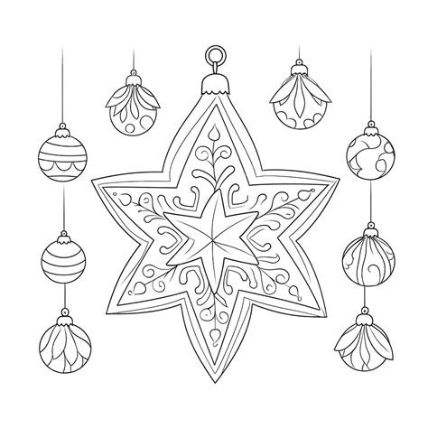 Coloring Page With Christmas Tree Decorations And Star, Christmas Tree Drawing, Christmas Tree ...