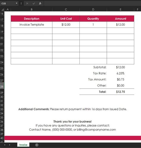 MS Excel Invoice Template Spreadsheet - Etsy