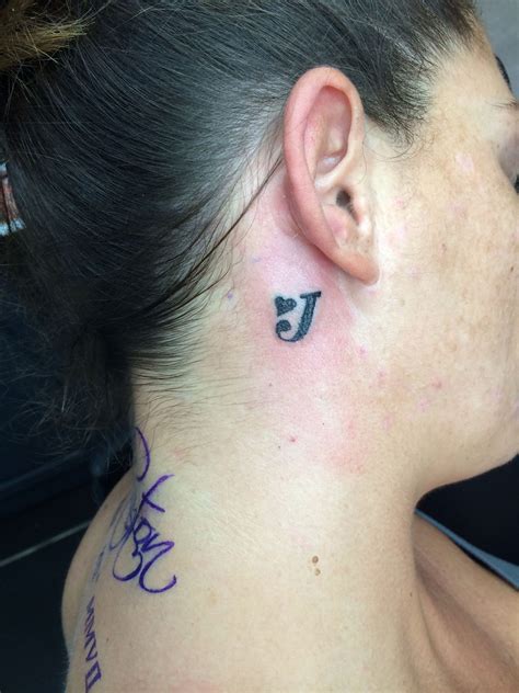 Letter j behind ear tattoo Letter J Tattoo, Initial Tattoo, Japanese ...