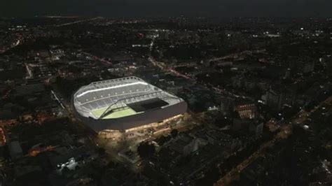 A football stadium at night, aerial view | Stock Video | Pond5