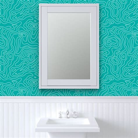 Topographic Map Teal and White Stripes Wallpaper | Traditional ...