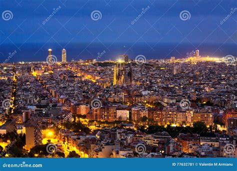 Barcelona skyline night stock image. Image of skyline - 77632781