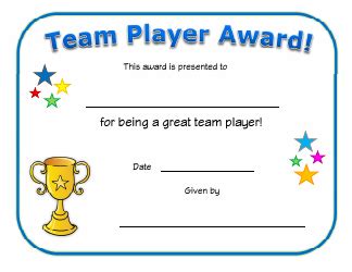 Team Player Award Certificate Template Download Printable PDF | Templateroller