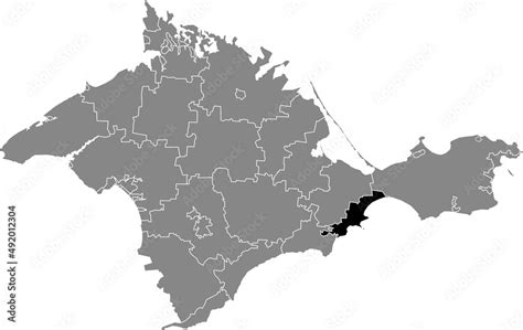 Black flat blank highlighted location map of the FEODOSIA MUNICIPALITY ...