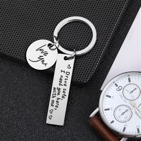 Christmas Gift, Engraved Handmade Gifts, Custom Keychain, Stainless Steel Keychain, Drive Safe ...