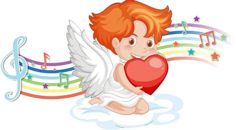 Cupid angel character with melody symbols on rainbow 4195707 Vector Art at Vecteezy