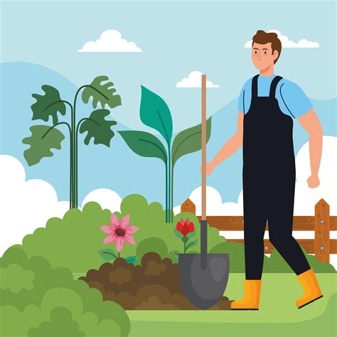 Gardening man with shovel and flowers vector design 2529156 Vector Art at Vecteezy