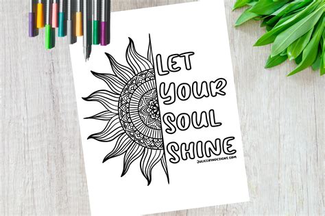 Let Your Soul Shine Mandala Coloring Page - Julie Erin Designs