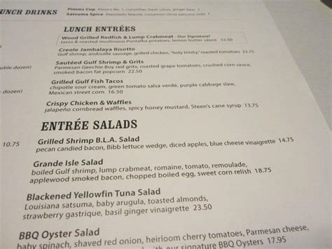 Menu at Red Fish Grill restaurant, New Orleans