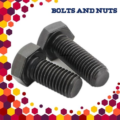 Bolts and Nut and Washer 1/4" (6mm) Ø Diameter Black Iron, High Tensile ...