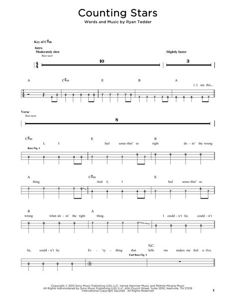 Counting Stars by OneRepublic - Easy Bass Tab - Guitar Instructor