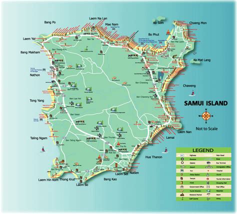 Beaches and locations on Koh Samui: best places for life. Koh Samui map download