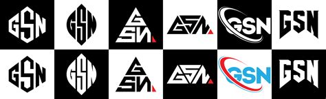 GSN letter logo design in six style. GSN polygon, circle, triangle ...