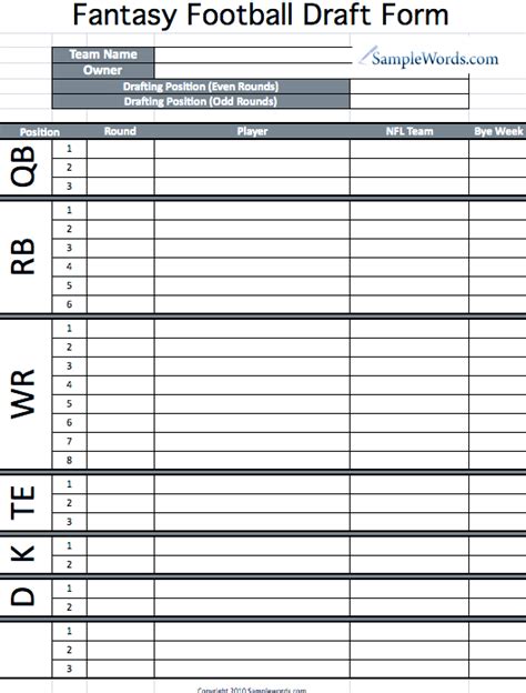 Fantasy Football Blank Draft Sheet - FREE DOWNLOAD - Aashe