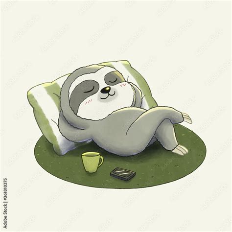 Cute cartoon of a lazy sloth taking a nap Stock Illustration | Adobe Stock