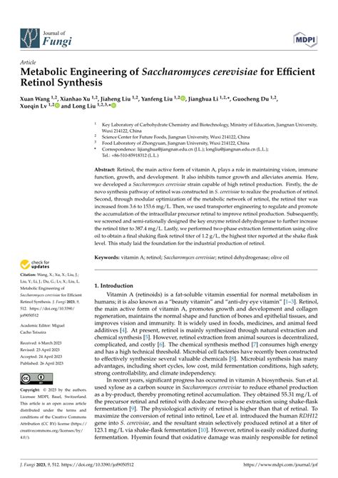 (PDF) Metabolic Engineering of Saccharomyces cerevisiae for Efficient Retinol Synthesis