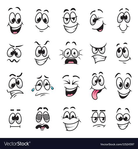 Cartoon faces expressions set Royalty Free Vector Image