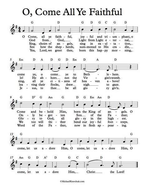 Free Lead Sheet - O, Come All Ye Faithful Christmas Piano Sheet Music, Piano Sheet Music Letters ...